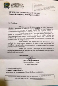 Resposta do deputado Onevan sobre o pedido da ligação de energia elétrica no núcleo urbano do Assentamento.