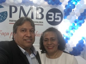 Betini, pré-candidato ao Senado, com a presidente nacional do PMB, Suêd Haidar Nogueira, na convenção do partido na manhã de hoje, em Brasília 