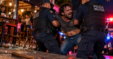 Homem usa martelo para agredir clientes de bar e ameaça policiais durante prisão